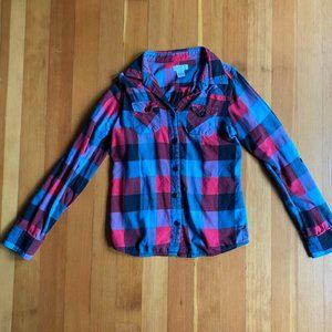 O'Neill Red and Teal Plaid Button Down